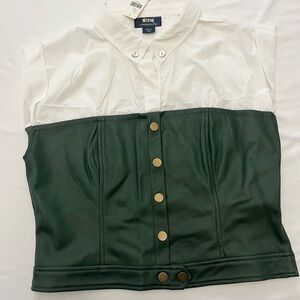 MAEVE by Anthropologie White and Green Button-Up Women's Top